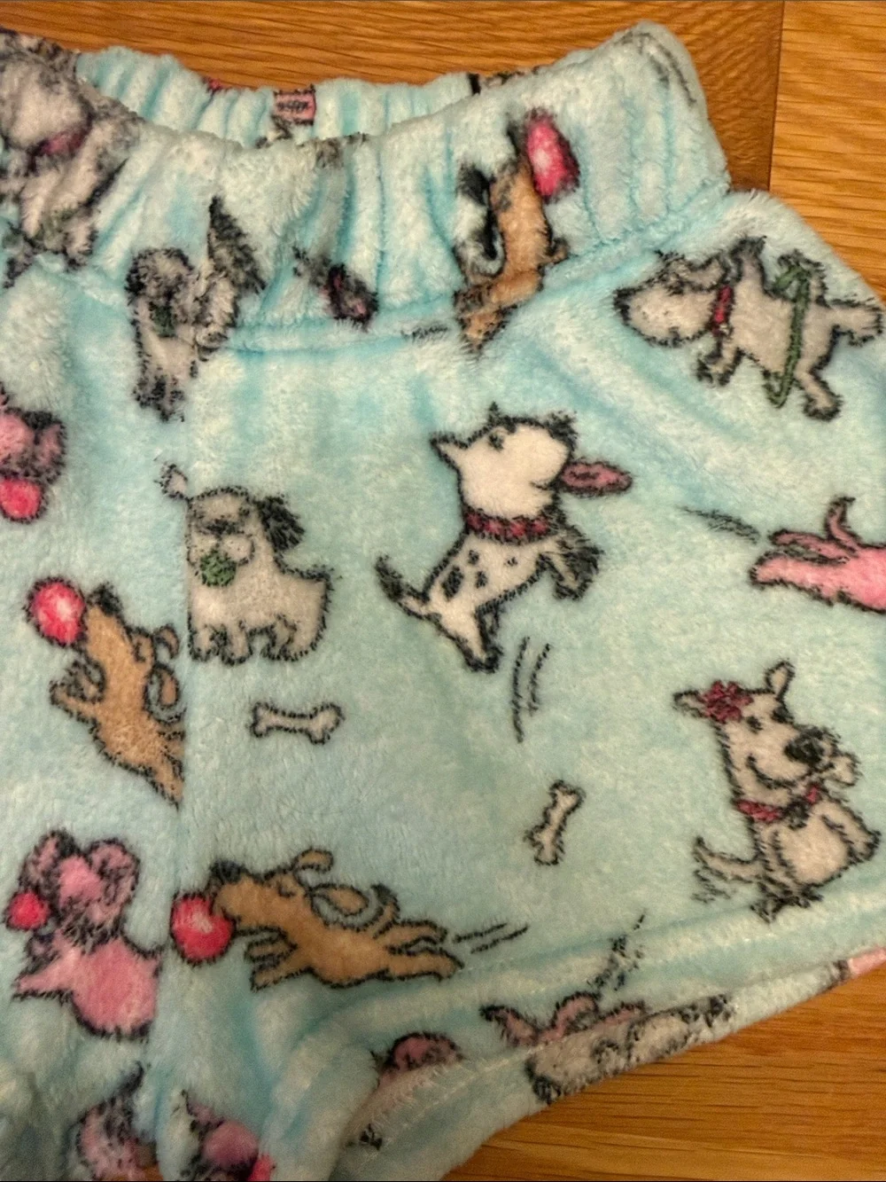 Cozy Light Blue Puppy Print Fleece Pajama Shorts for Kids